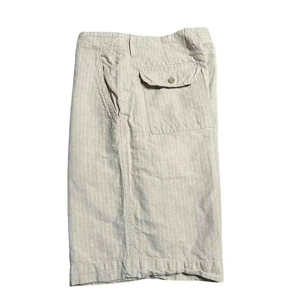 Banana Republic beige striped flat front linen blend shorts size waist 34”